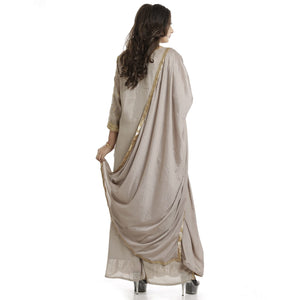 DRAVINAM Trends Upada Silk Sharara Suit Women | Diamond Work Upada Silk Short Kurta with Georgette Zari embroidered Sharara Plazzo and Chinon Dupatta (Stitched Sharara)