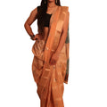 DRAVINAM Trends Women's Soft Blended Cotton Saree with Border and Buti (with Blouse Piece) (Orange)