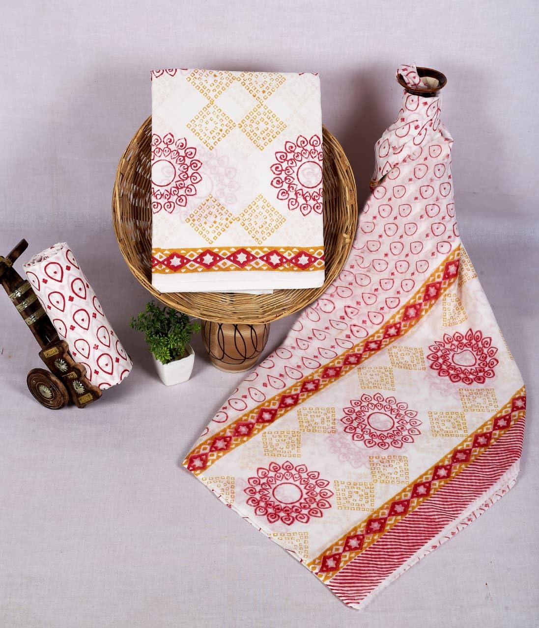 DRAVINAM Trends Hand Block Print Sanganeri Cambric Unstitched Cotton Suit Dress Material for Women with Mulmul Cotton Hand Printed Dupatta