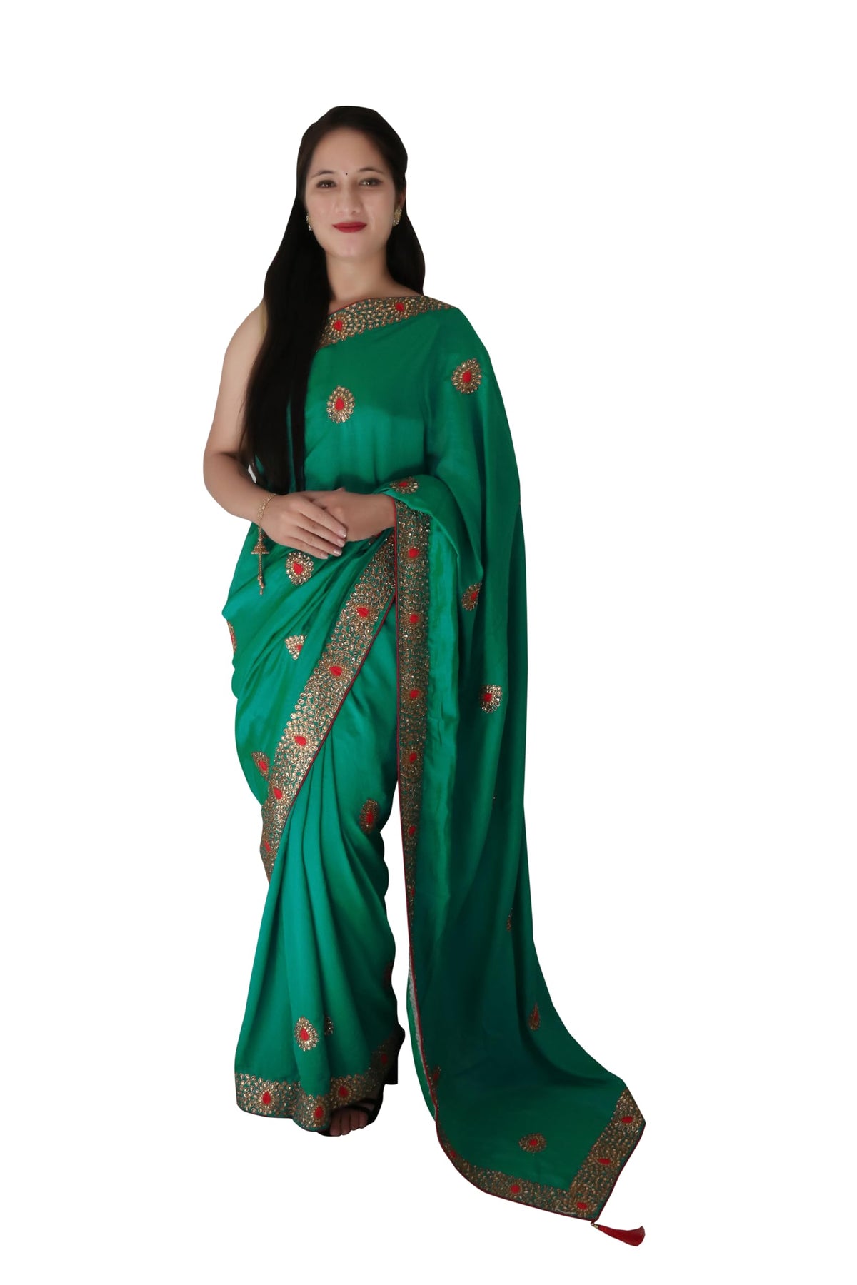 DRAVINAM Trends Women's Stone Work Vichitra Silk Saree with Unstitched Blouse Piece
