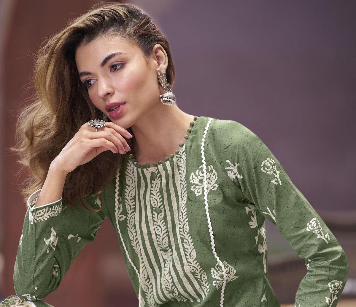 DRAVINAM Trends Women Pure Lawn Camric Digital Print Heavy Shifli Lace and Daman Heavy Embroidery Unstitched Suit Dress Material with Cotton Dupatta