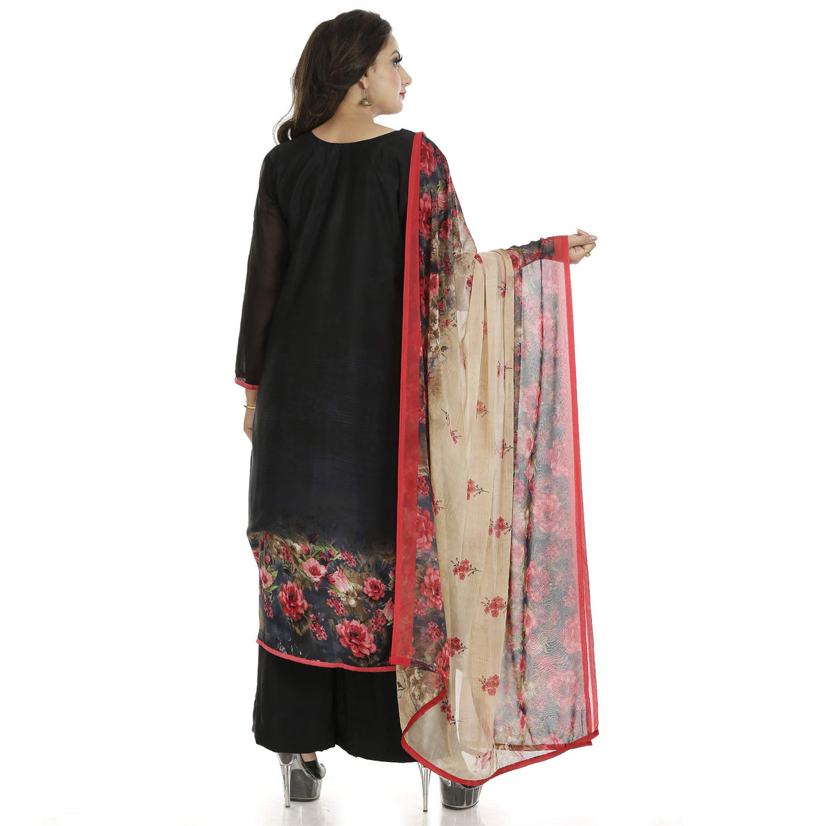 DRAVINAM Trends Women's Embroidered Pure Crepe Floral Printed Salwar Suit Dress Material with Printed Georgette Dupatta (Unstitched)
