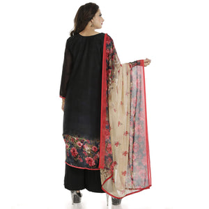DRAVINAM Trends Women's Embroidered Pure Crepe Floral Printed Salwar Suit Dress Material with Printed Georgette Dupatta (Unstitched)