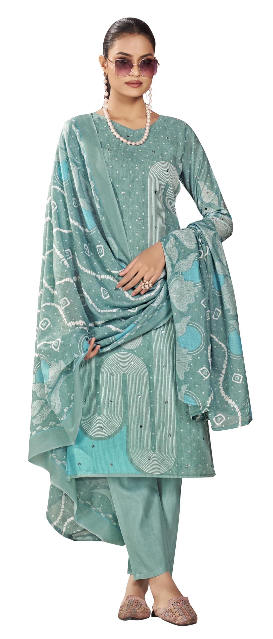 DRAVINAM Trends Women's Unstitched Salwar Suit Dress Material - Cotton Digital Printed Organza Embroidered Kameez II Unstitch Bottoms II Cotton Dupatta