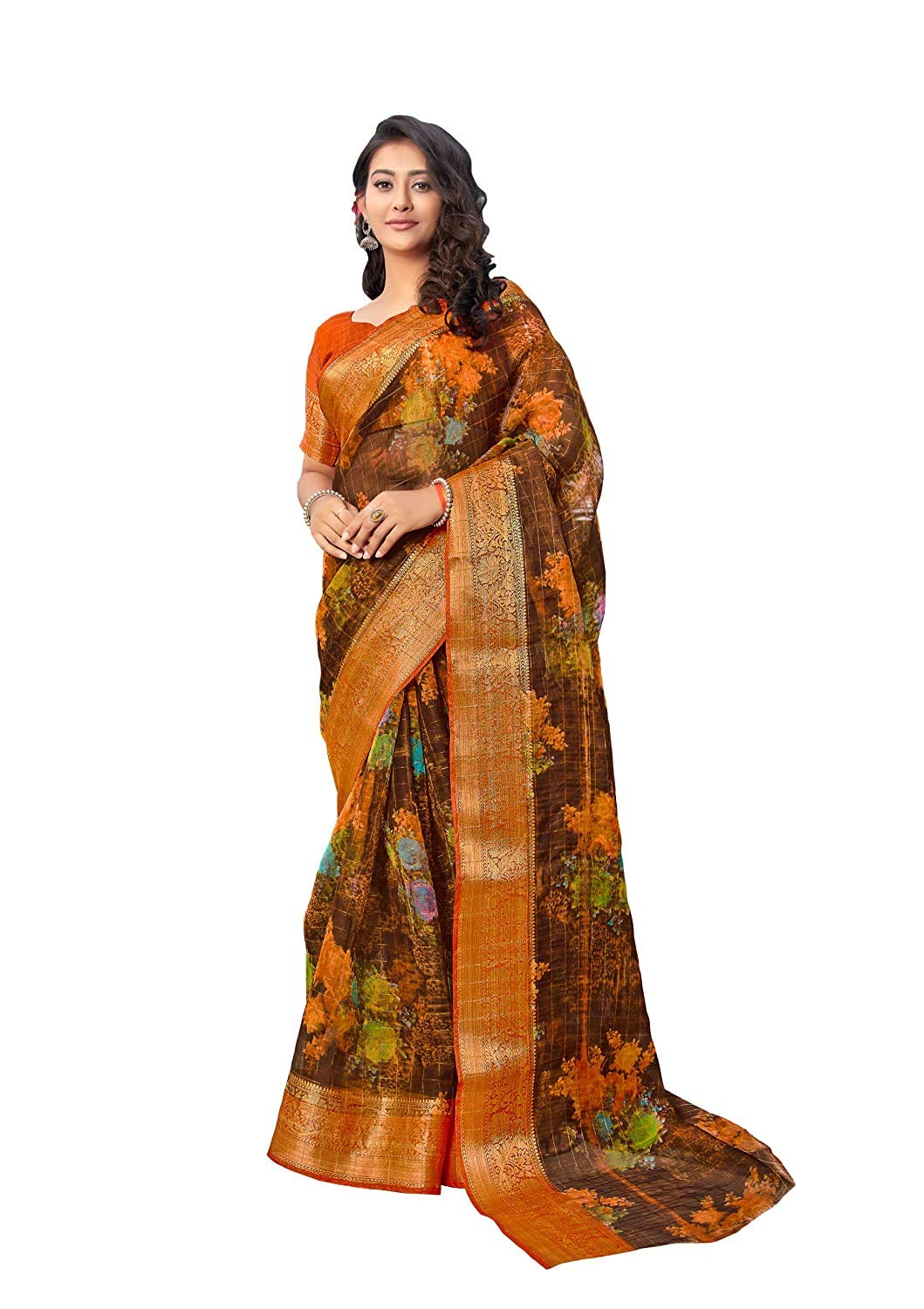 DRAVINAM Trends Women's Jacquard Jute Cotton Saree with Blouse Piece (Or_1_Blue, Firozee)