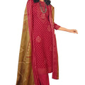 DRAVINAM Trends Women's Unstitched Bandhani Print Woollen Pashmina Salwar Suit Dress Material with Pashmina Printed Shawl Dupatta (Free Size_Pink)