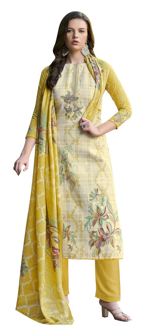 DRAVINAM Trends Women's Unstitched Salwar Suit Dress Material - Cotton Digital Printed Organza Embroidered Kameez II Unstitch Bottoms II Cotton Dupatta