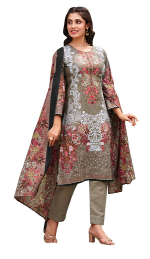 DRAVINAM Trends Lawn Cotton Pakistani Embroidered Suit Dress Material with Unstitched Bottoms and Cotton Dupatta