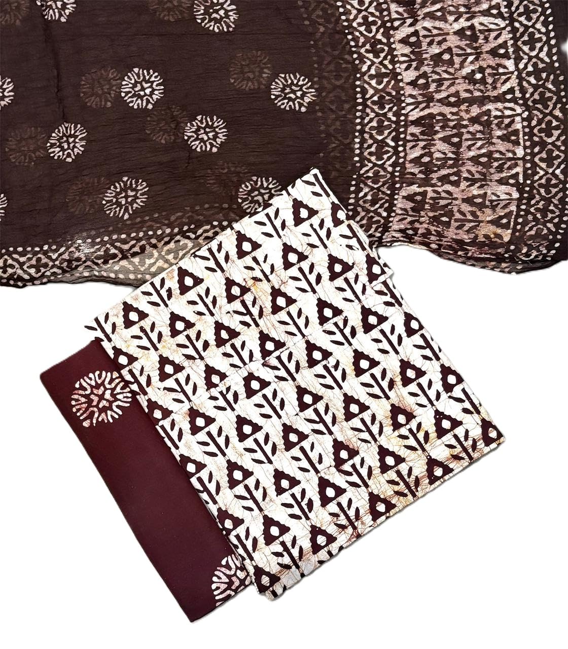 DRAVINAM Trends Unstitched Jaipuri Handmade Wax Batik Print Soft Cotton Dress Material with Chiffon Dupatta