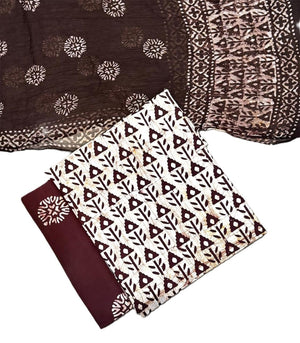 DRAVINAM Trends Unstitched Jaipuri Handmade Wax Batik Print Soft Cotton Dress Material with Chiffon Dupatta