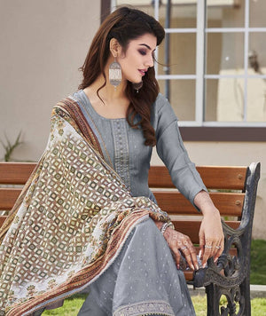 DRAVINAM Trends Women's Pure Viscose Upada Silk Sequence work Unstitched Salwar Suit Material with Pure Muslin Digital Print Sequence Dupatta (Free size_Pink)