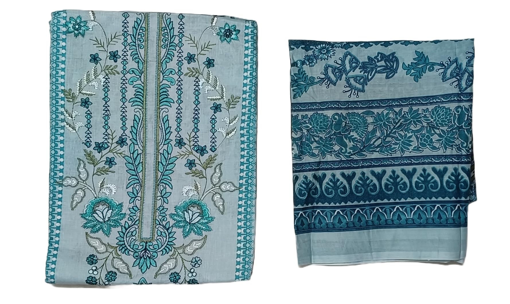 DRAVINAM Trends Unstitched Pakistani Print Embroidered Cotton Suit Dress Materials with Printed Cotton Dupatta
