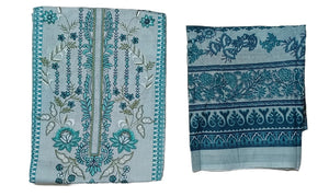 DRAVINAM Trends Unstitched Pakistani Print Embroidered Cotton Suit Dress Materials with Printed Cotton Dupatta