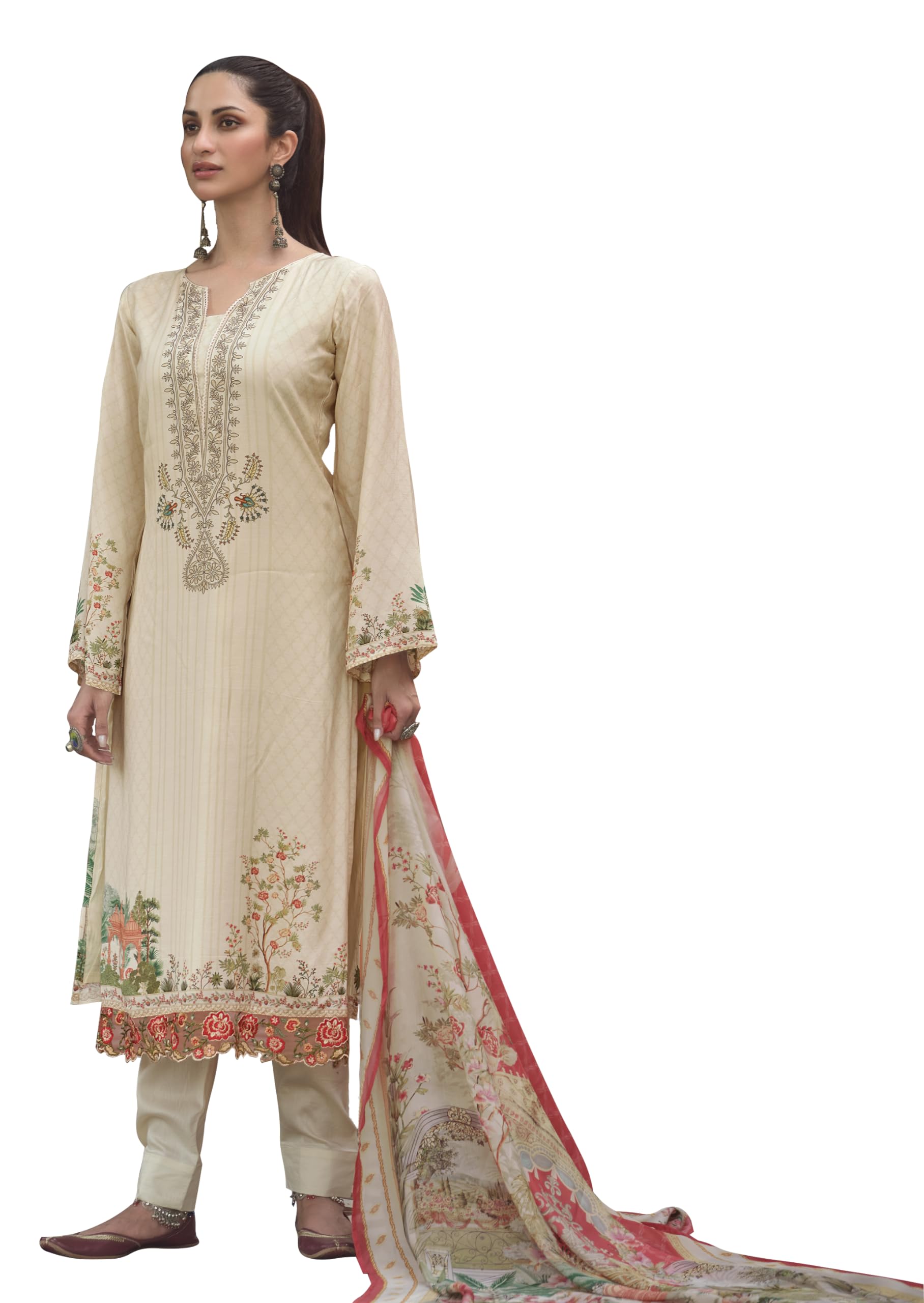 DRAVINAM Trends Women's Viscous Pashmina Digital Printed Fancy Embroidered Salwar Suit Dress Fabric with Pure Woolen Showl Digital Printed Dupatta