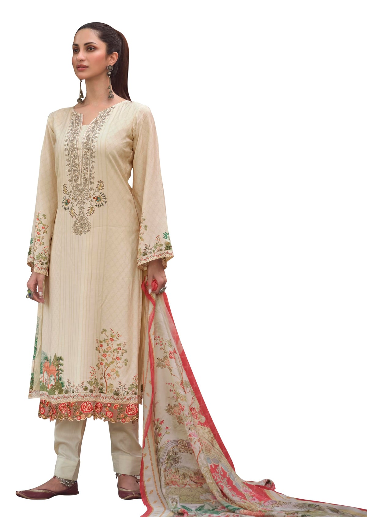 DRAVINAM Trends Women's Viscous Pashmina Digital Printed Fancy Embroidered Salwar Suit Dress Fabric with Pure Woolen Showl Digital Printed Dupatta
