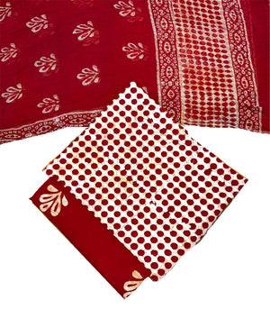 DRAVINAM Trends Unstitched Jaipuri Handmade Wax Batik Print Soft Cotton Dress Material with Chiffon Dupatta
