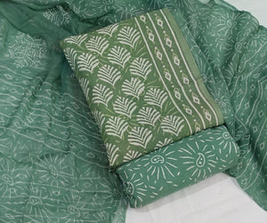 DRAVINAM Trends Hand Block Print Cambric Cotton Unstitched Salwar Suit Set for Women with Pure Chiffon Hand Printed Dupatta