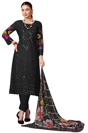 DRAVINAM Trends Women's Exquisite Unstitched Viscose Cambric Lawn Cotton Suit Dress Material with Embroidered Daman & Sleeves | Stylish Pure Cotton Digital Print Dupatta & Solid Bottoms