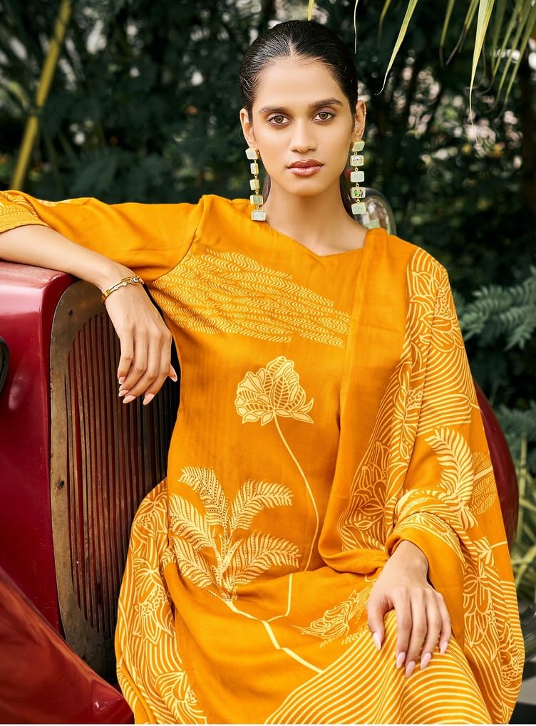 DRAVINAM Trends Women's Winter Wear Kashmiri Kani Printed Warm Salwar Kameez Dress Material with Swaroski Work and Twill Pashmina Printed Shawl Dupatta