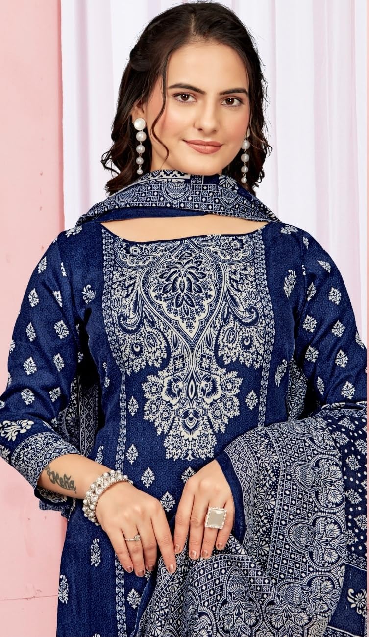 DRAVINAM Trends Women's Unstitched Winter Wear Digital Printed Heavy Woolen Pashmina Salwar Suit Dress Material with Printed Shawl Dupatta