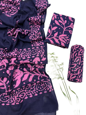 Hand Block Print Sanganeri Cambric Unstitched Cotton Suit Dress Material for Women with Mulmul Cotton Hand Printed Dupatta