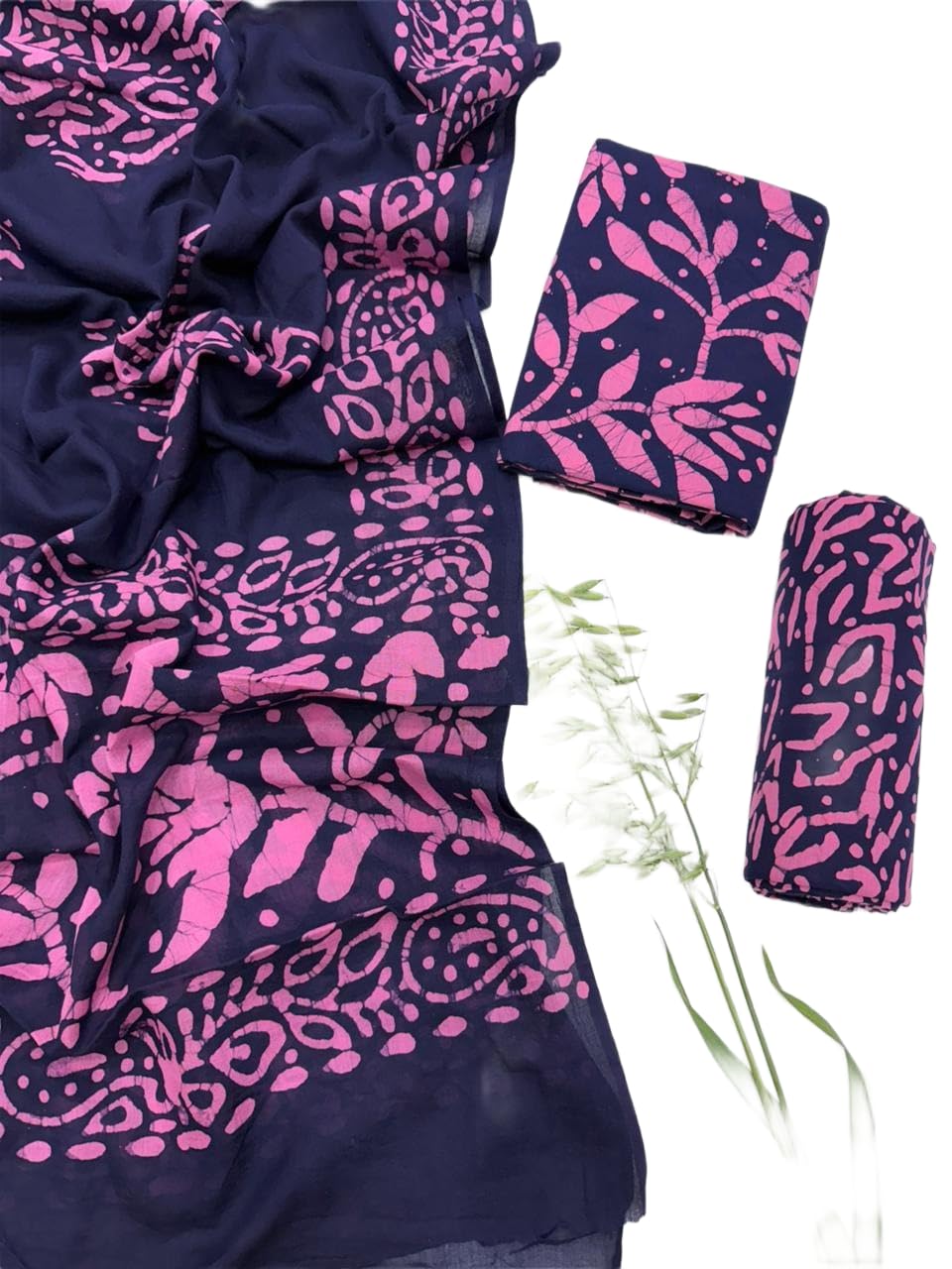 Hand Block Print Sanganeri Cambric Unstitched Cotton Suit Dress Material for Women with Mulmul Cotton Hand Printed Dupatta
