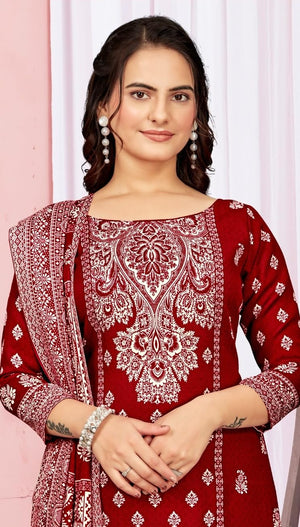 DRAVINAM Trends Women's Unstitched Winter Wear Digital Printed Heavy Woolen Pashmina Salwar Suit Dress Material with Printed Shawl Dupatta