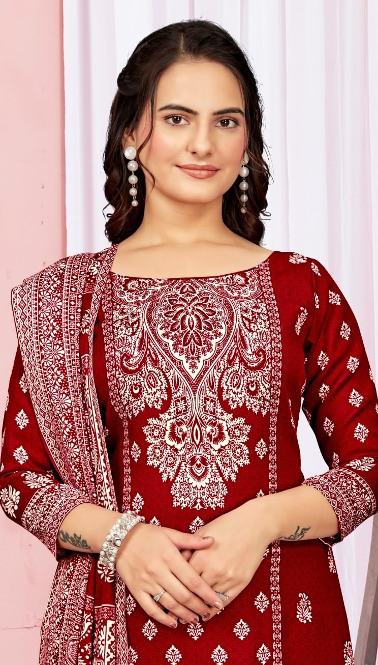 DRAVINAM Trends Women's Unstitched Winter Wear Digital Printed Heavy Woolen Pashmina Salwar Suit Dress Material with Printed Shawl Dupatta