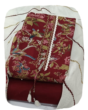 DRAVINAM Trends Women's Floral Printed Premium Cotton Suit Material with Fancy Cotton Dupatta