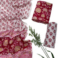 DRAVINAM Trends Premium Hand Block Floral Print Unstitched Pure Cotton Salwar Suit Set with Dupatta - Red & White