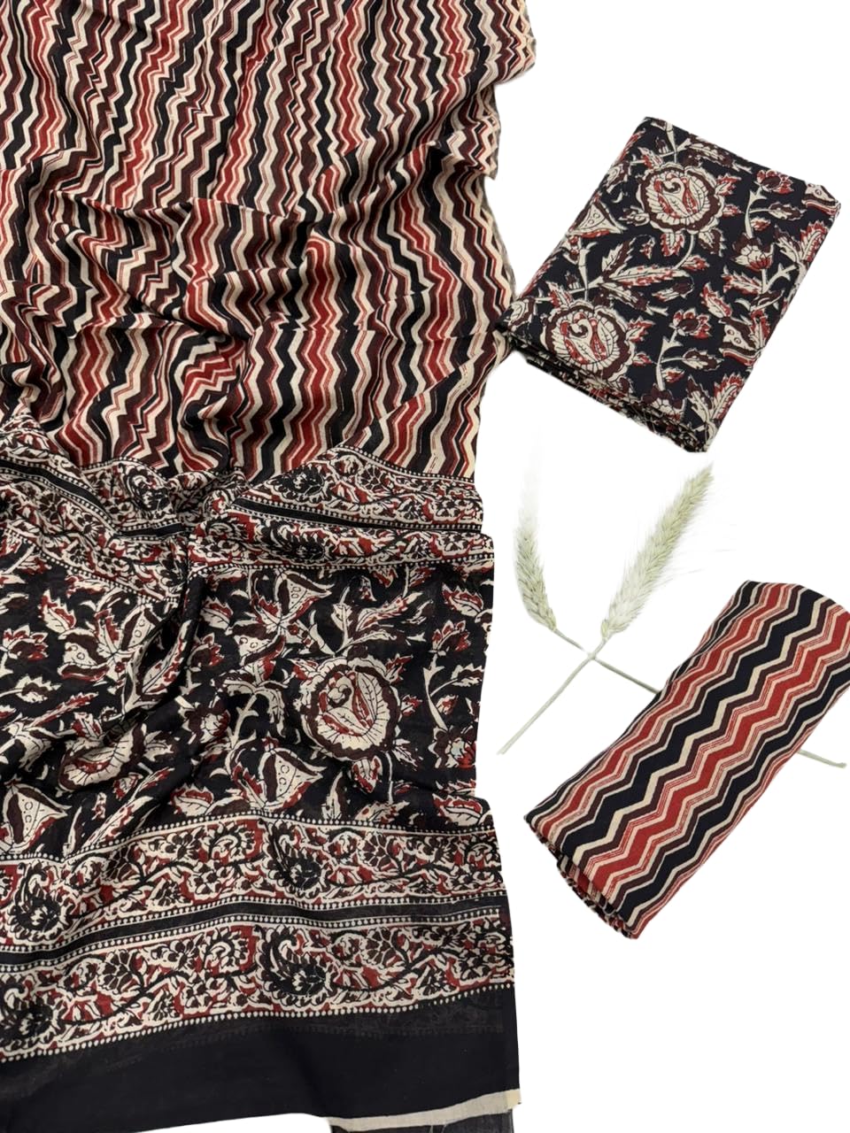 DRAVINAM Trends Hand Block Print Jaipuri Cambric Unstitched Cotton Suit Dress Material for Women with Mulmul Cotton Hand Printed Dupatta