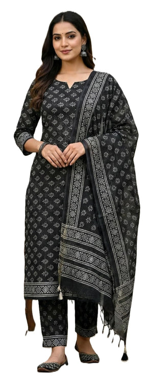 DRAVINAM Trends Jaipuri Hand Block Print Pure Kota Doriya Unstitched Suit Dress Material with Kota Doriya Hand Printed Dupatta
