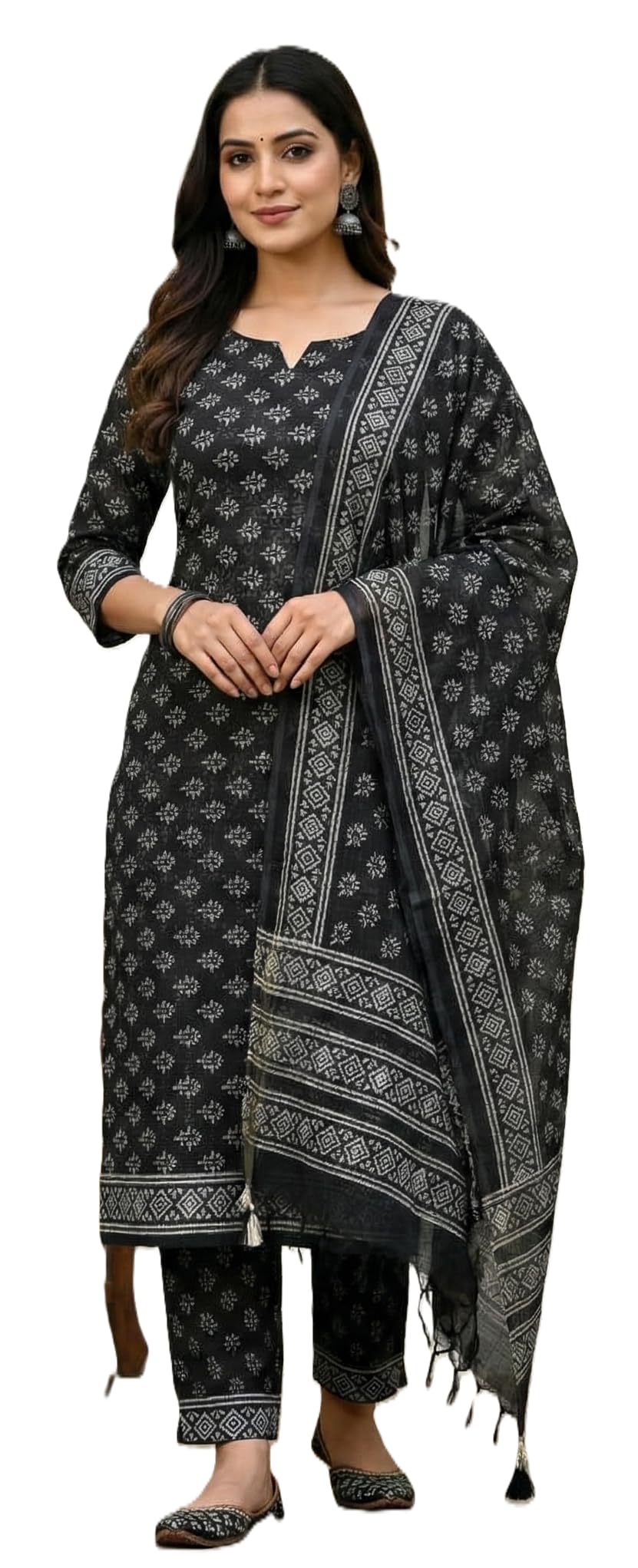 DRAVINAM Trends Jaipuri Hand Block Print Pure Kota Doriya Unstitched Suit Dress Material with Kota Doriya Hand Printed Dupatta