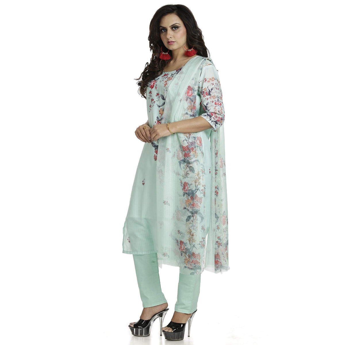 DRAVINAM Trends Women's Fully Stitched Muslin Digital Printed Pant Style Salwar Suit Dress Material with Tabby Lining Printed Dupatta (X-Large_Green)