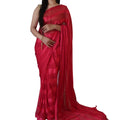 DRAVINAM Trends Women's Satin Georgette Stone work shade Saree with Blouse Piece (Red)