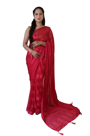 DRAVINAM Trends Women's Pure Georgette Zari embroidered Saree with Blouse Piece (Magenta)