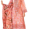 Elegant Unstitched Pure Cambric Cotton Suit Material with Neck & Daman Embroidery | Swarovski Diamond Work | Cotton Dyed Bottoms & Fancy Embroidered Mal Mal Dupatta