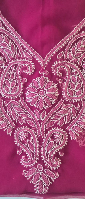 DRAVINAM Trends Women Unstitched Lucknow Hand Work Chikankari Faux Georgette Suit Dress Material with Dupatta
