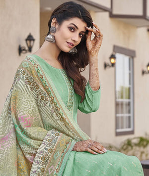DRAVINAM Trends Women's Pure Viscose Upada Silk Sequence work Unstitched Salwar Suit Material with Pure Muslin Digital Print Sequence Dupatta (Free size_Pink)