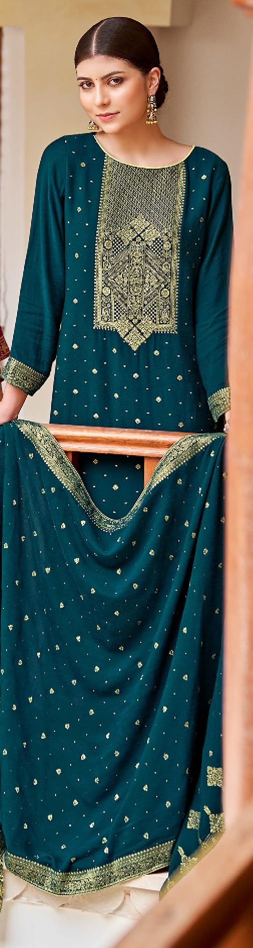 DRAVINAM Trends Women's Unstitched Pure Woolen Viscose Pashmina Jacuard Winter Wear Salwar Suit Dress Material with Premium Woolen Pashmina Jacquard Designer Jaal Shawl Dupatta