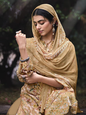 DRAVINAM Trends Unstitched Digital Printed Pure Cotton Embroidered Suit Set with Pure Bember Dupatta