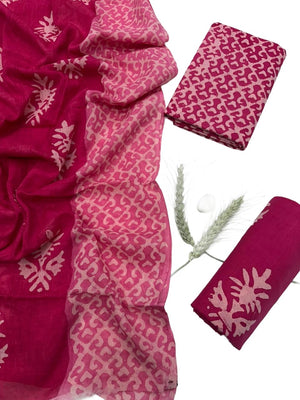 DRAVINAM Trends Hand Block Print Sanganeri Cambric Unstitched Cotton Suit Dress Material for Women with Mulmul Cotton Hand Printed Dupatta