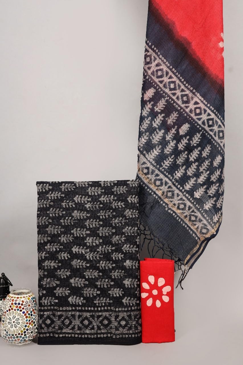 DRAVINAM Trends Jaipuri Hand Block Print Pure Kota Doriya Unstitched Suit Dress Material with Kota Doriya Hand Printed Dupatta