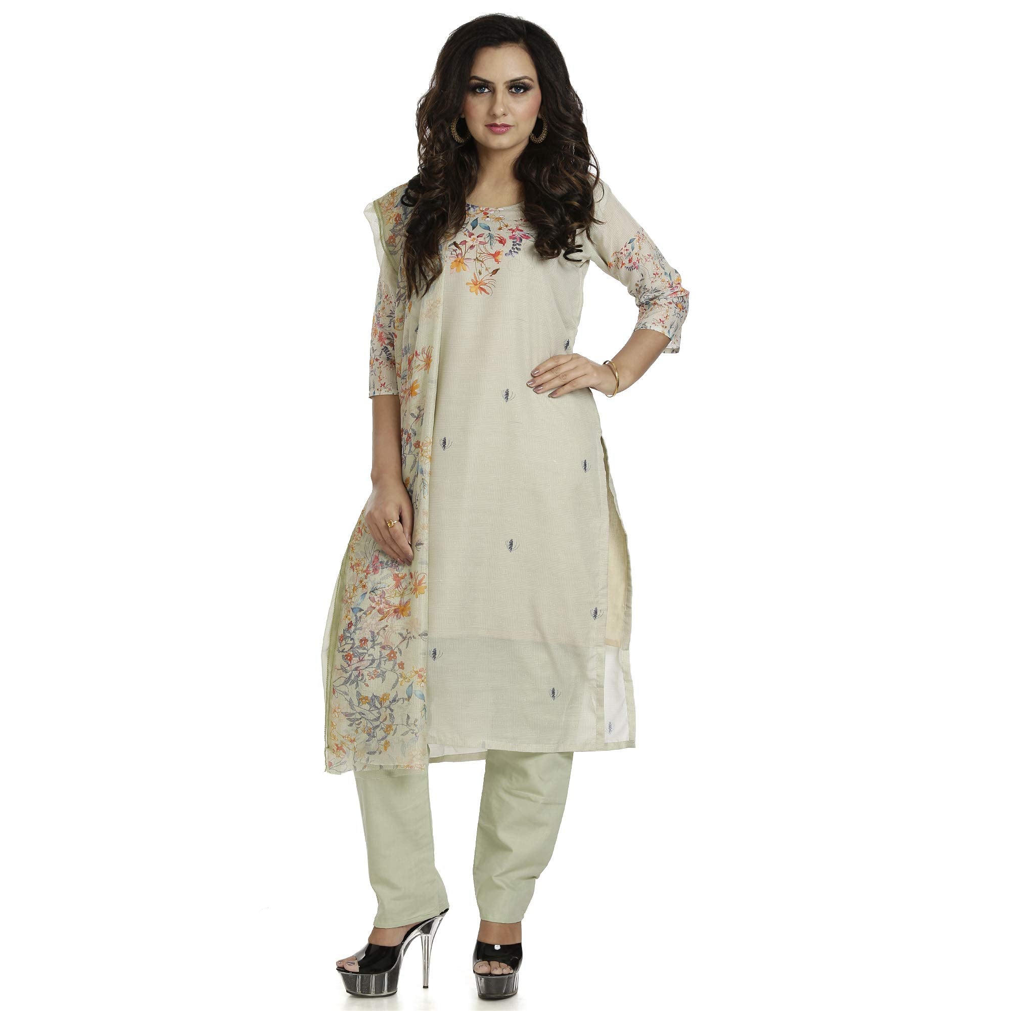 DRAVINAM Trends Women's Unstitched Muslin Digital Printed Salwar Suit Dress Material with Tabby Lining Printed Dupatta (Free size_Sea Green)