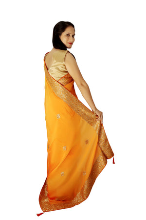 DRAVINAM Trends Women's Stone Work Vichitra Silk Saree with Unstitched Blouse Piece