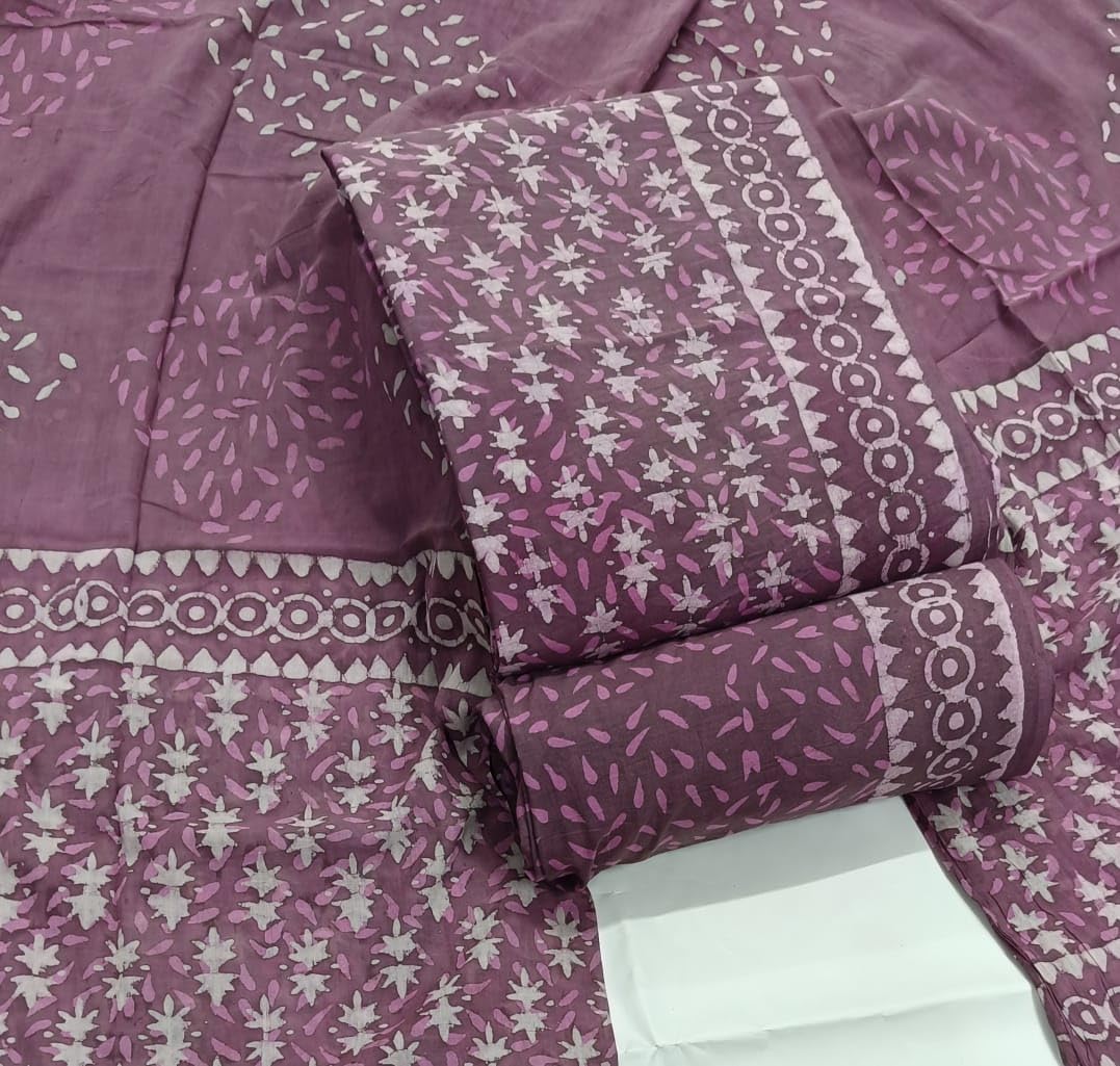 DRAVINAM Trends Hand Block Print Sanganeri Cambric Unstitched Cotton Suit Dress Material for Women with Mulmul Cotton Hand Printed Dupatta