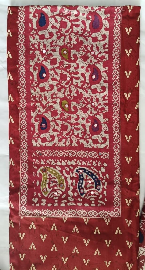 DRAVINAM Trends Women's Unstitched Rayon Batik Print Hand Work Dress Material Salwar Suit Set with Printed Cotton Dupatta