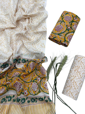 DRAVINAM Trends Premium Hand Block Floral Print Unstitched Pure Cotton Salwar Suit Set with Dupatta - Red & White