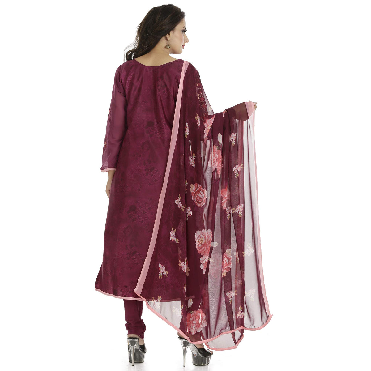 DRAVINAM Trends Women's Embroidered Pure Crepe Floral Printed Salwar Suit Dress Material with Printed Georgette Dupatta (Unstitched)