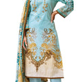 DRAVINAM Trends Lawn Cotton Pakistani Embroidered Suit Dress Material with Unstitched Bottoms and Cotton Dupatta